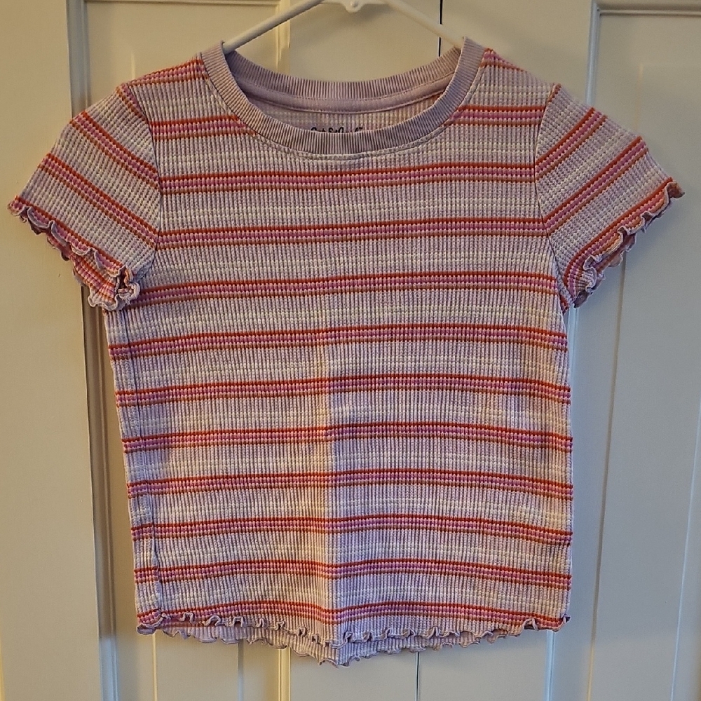 Girls Stripes Shirt - Red, Lavendar and White
